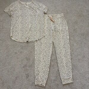 Lates by Kate Pajamas Womens L Cream Black Polka Dot Set Modal Jersey Knit Cozy